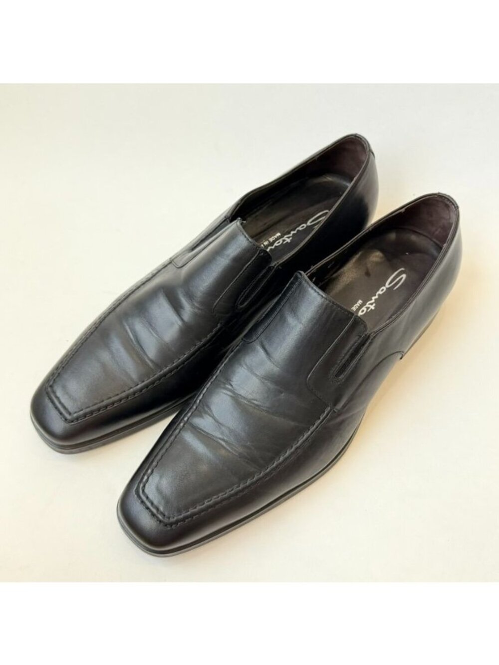 Santoni Leather Slip-On Dress Loafers Men's Size 10D Black Made In Italy - Picture 2 of 10